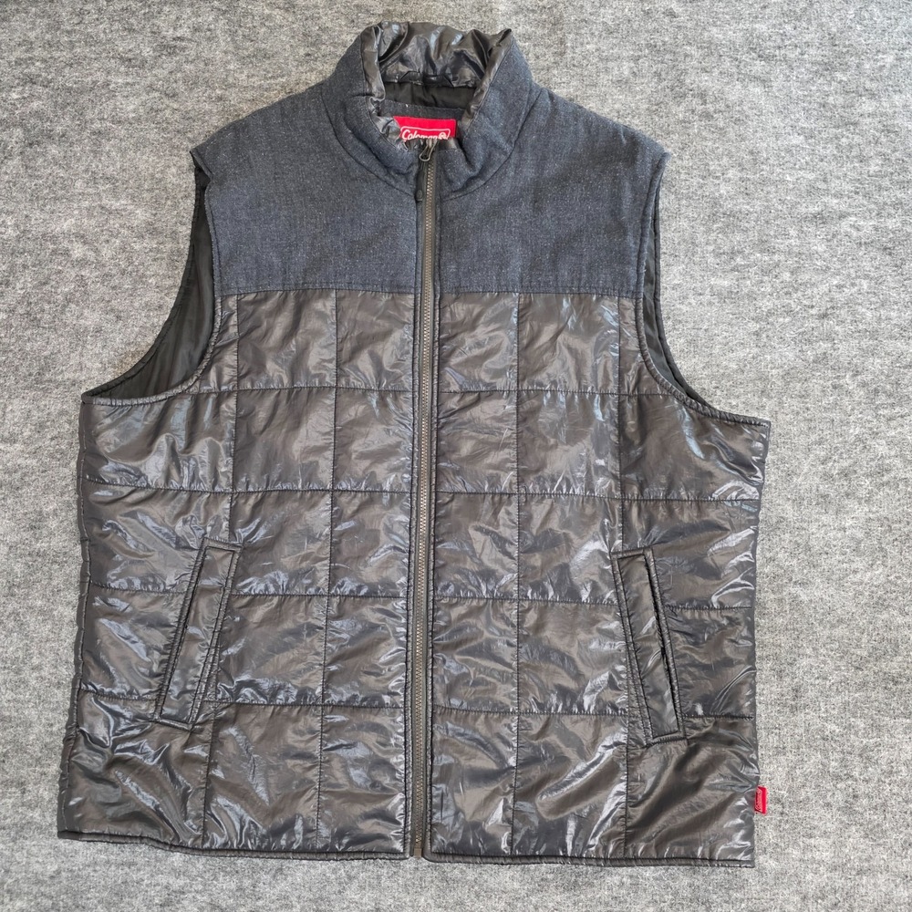 Coleman Quilted Vest Mens Size XXL Black Gray Sleeveless Zipper Front Outdoors